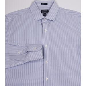 J. Crew Men's Thompson Flex Wrinkle Free Blue Striped Dress Shirt Small 14-14.5
